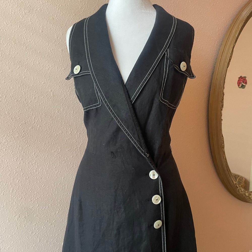 Vintage 90s Chic Linen Maxi Day Dress - Picture 2 of 6